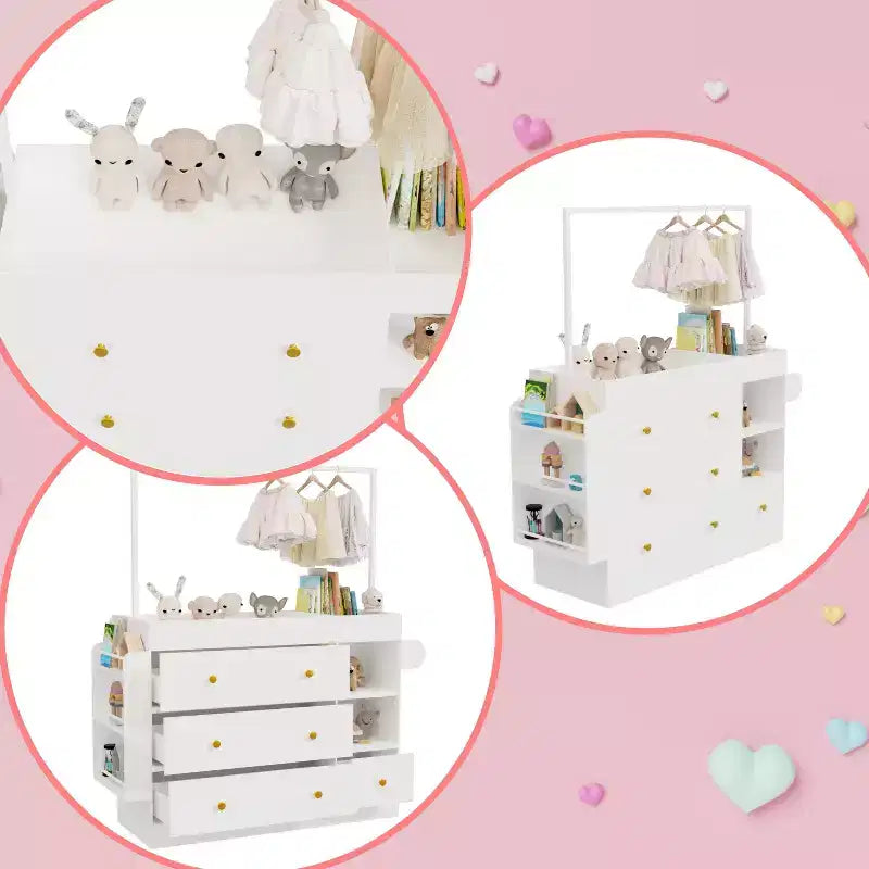 Fasciatoio con 3 Cassetti Extra Profondi, Ripiano Contenitore e Ganci Ideale per Asili Nido Bianco