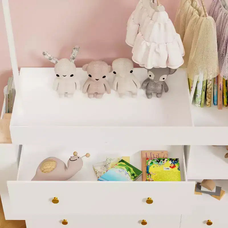 Fasciatoio con 3 Cassetti Extra Profondi, Ripiano Contenitore e Ganci Ideale per Asili Nido Bianco