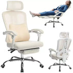 Ergonomic Office Chair with Retractable Footrest, High Back Mesh Desk Chair with Adjustable Headrest & Lumbar Support, Reclining Computer Chair