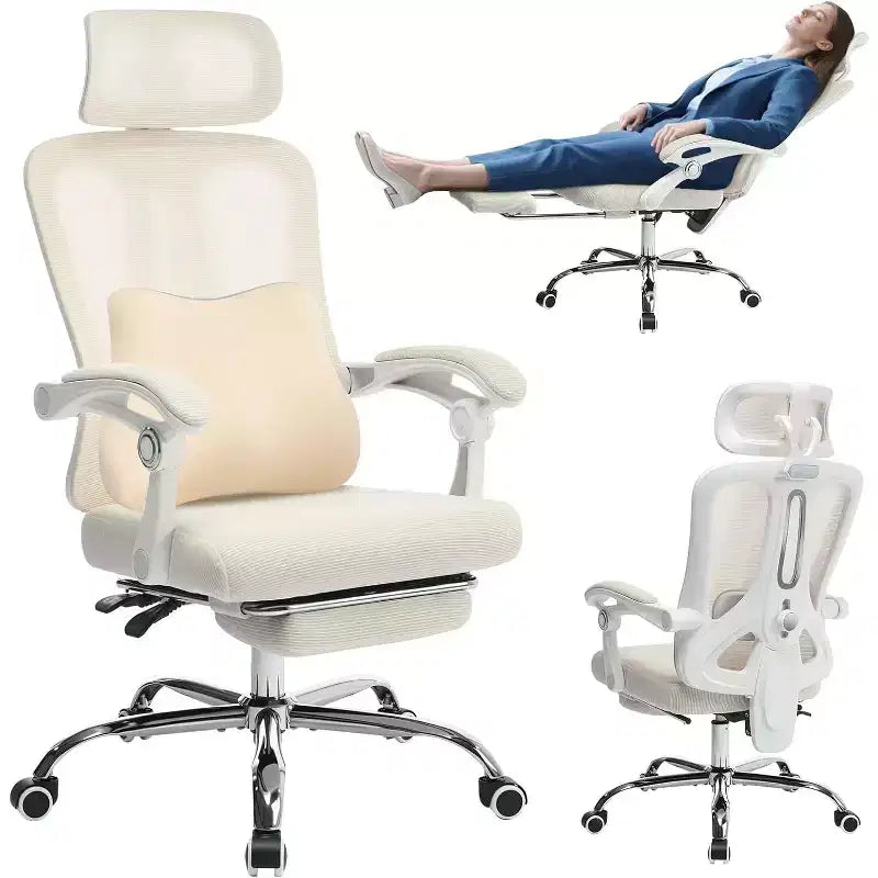 Ergonomic Office Chair with Retractable Footrest, High Back Mesh Desk Chair with Adjustable Headrest & Lumbar Support, Reclining Computer Chair