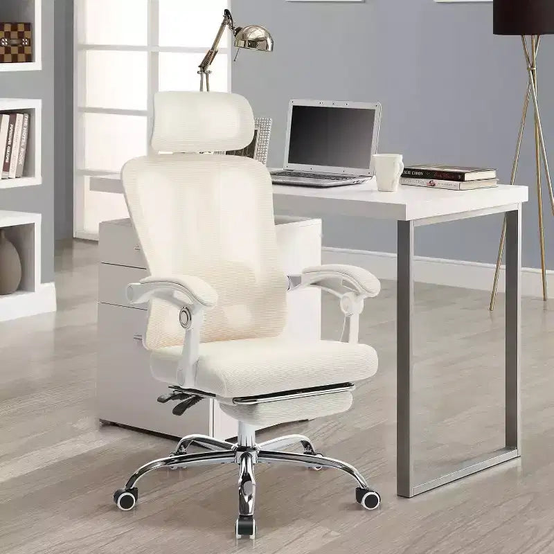 Sedia da Ufficio Ergonomica con Poggiapiedi Retraibile, Sedia da Scrivania in Rete ad Alto Schienale con Poggiatesta Regolabile e Supporto Lombare, Sedia Reclinabile da Computer