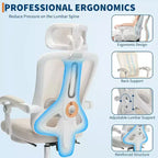 Sedia da Ufficio Ergonomica con Poggiapiedi Retraibile, Sedia da Scrivania in Rete ad Alto Schienale con Poggiatesta Regolabile e Supporto Lombare, Sedia Reclinabile da Computer