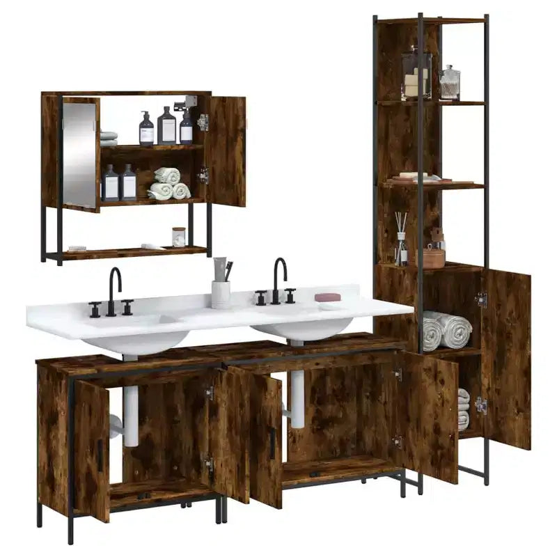 vidaXL Set di Mobili da Bagno con Mensola 4 pz Legno Multistrato Moderno Portaoggetti