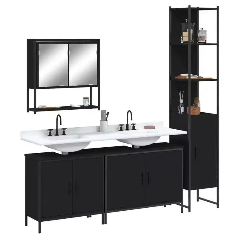 vidaXL Set di Mobili da Bagno con Mensola 4 pz Legno Multistrato Moderno Portaoggetti