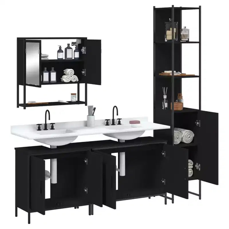vidaXL Set di Mobili da Bagno con Mensola 4 pz Legno Multistrato Moderno Portaoggetti