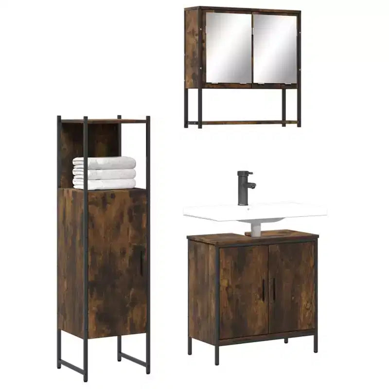 vidaXL Mobile bagno con mensola 3 pz in legno multistrato Portaoggetti per