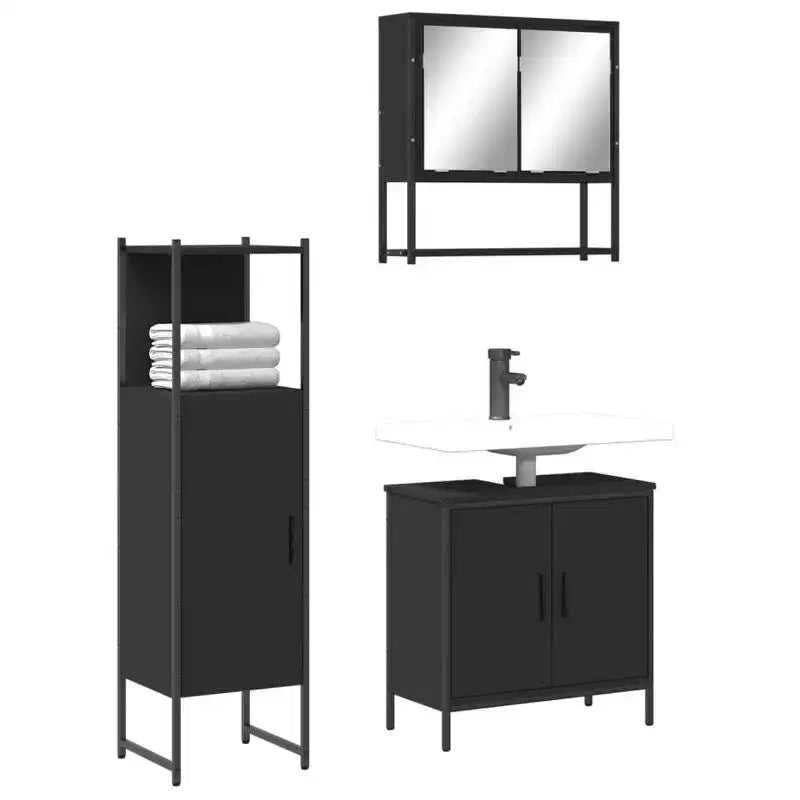 vidaXL Mobile bagno con mensola 3 pz in legno multistrato Portaoggetti per