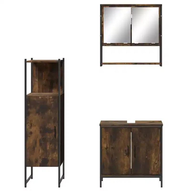 vidaXL Mobile bagno con mensola 3 pz in legno multistrato Portaoggetti per