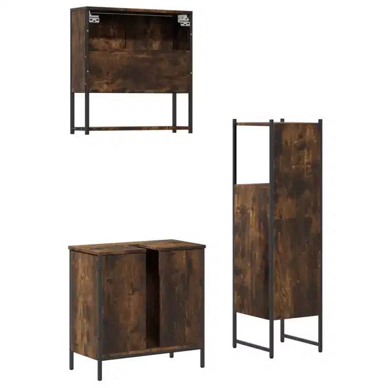 vidaXL Mobile bagno con mensola 3 pz in legno multistrato Portaoggetti per