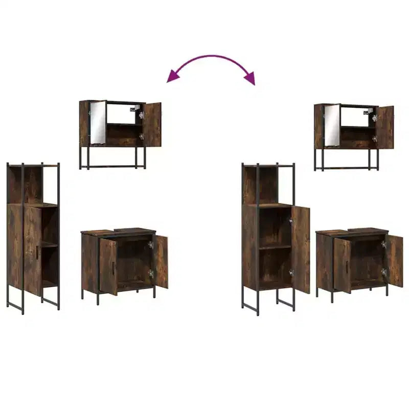 vidaXL Mobile bagno con mensola 3 pz in legno multistrato Portaoggetti per