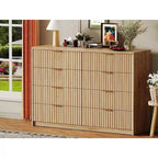 Fluted 8-Drawer Dresser, Wide Chest for Bedroom & Closet Storage, Natural Wood