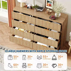 Comò a 8 cassetti scanalato, Cassettiera ampia per camera da letto e ripostiglio, Legno naturale