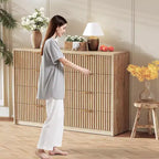 Comò a 8 cassetti scanalato, Cassettiera ampia per camera da letto e ripostiglio, Legno naturale