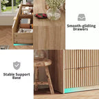 Comò a 8 cassetti scanalato, Cassettiera ampia per camera da letto e ripostiglio, Legno naturale