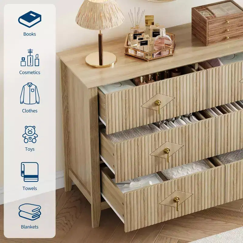Cassettiera 6 cassetti larga 48, cassettiera moderna con maniglie in metallo per camera da letto, legno naturale