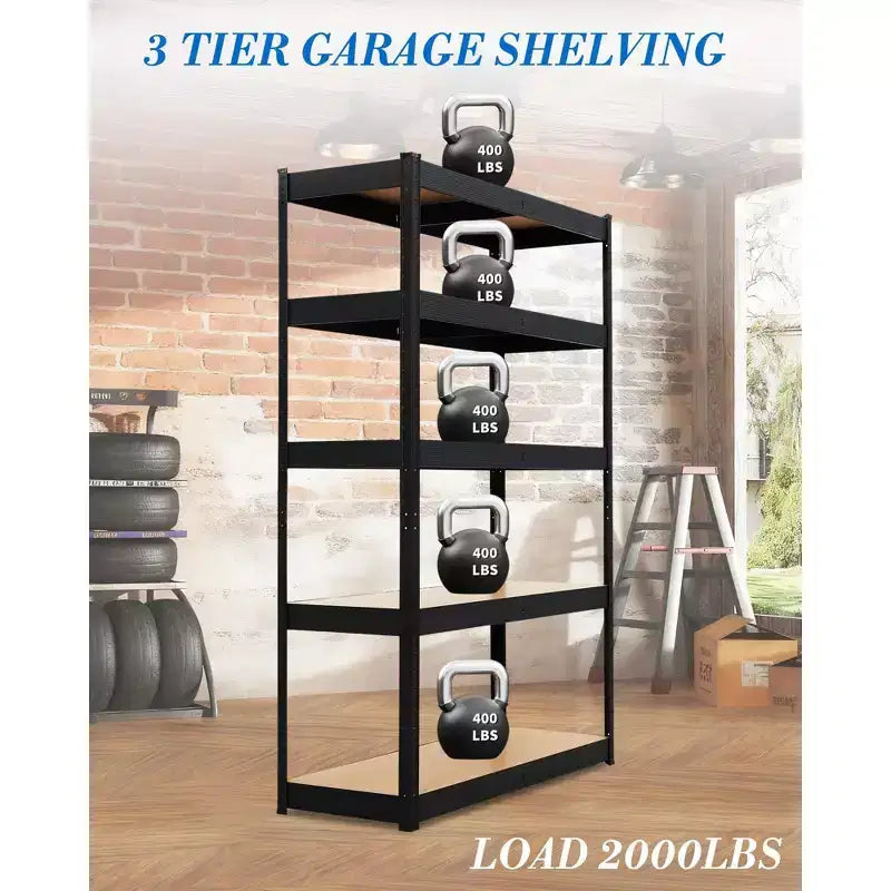 Scaffalature metalliche per garage, Scaffali regolabili per garage, Scaffalature a 5 ripiani, Scaffali multiuso per magazzino, dispensa, cantina