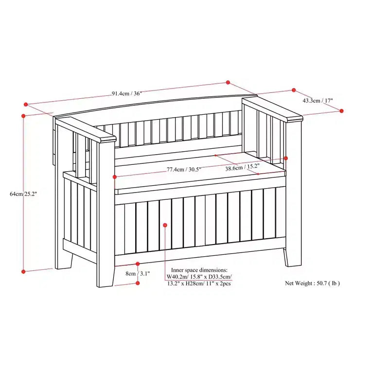 Panca contenitore in legno massello, transizionale, piccola da ingresso, larga 91 cm, Normandy
