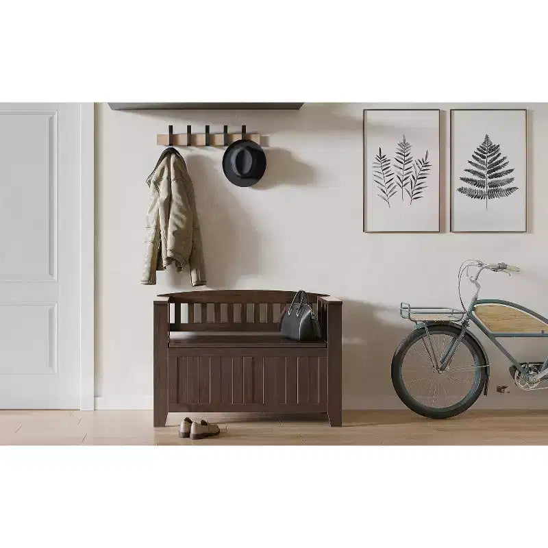 Panca contenitore in legno massello, transizionale, piccola da ingresso, larga 91 cm, Normandy