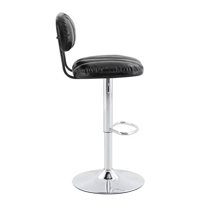 Set di 2 sgabelli da bar regolabili in altezza con rivestimento in pelle PU e base cromata, con poggiapiedi per isola cucina