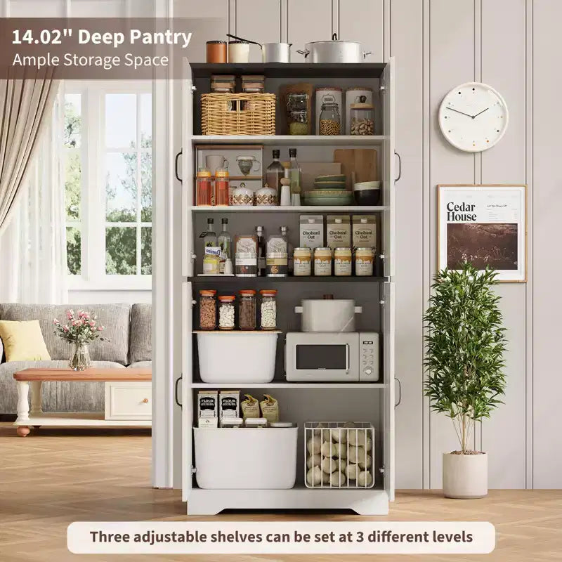 Dispensa da cucina a colonna con 4 ante e 2 ripiani regolabili, mobile credenza autoportante per sala da pranzo e soggiorno, 69"