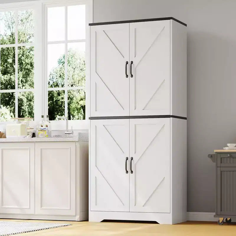 Dispensa da cucina a colonna con 4 ante e 2 ripiani regolabili, mobile credenza autoportante per sala da pranzo e soggiorno, 69"
