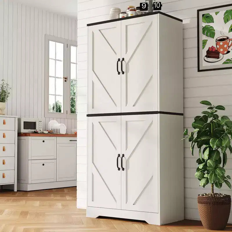 Dispensa da cucina a colonna con 4 ante e 2 ripiani regolabili, mobile credenza autoportante per sala da pranzo e soggiorno, 69"
